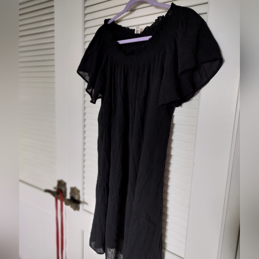 Ann Taylor Loft Beach Size Large Sheer Black Beach Coverup/Dress 100% Cotton